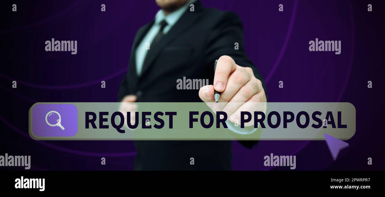 Affichage conceptuel demande de proposition, document de concept Internet contient le processus d'appel d'offres par agence ou entreprise Banque D'Images