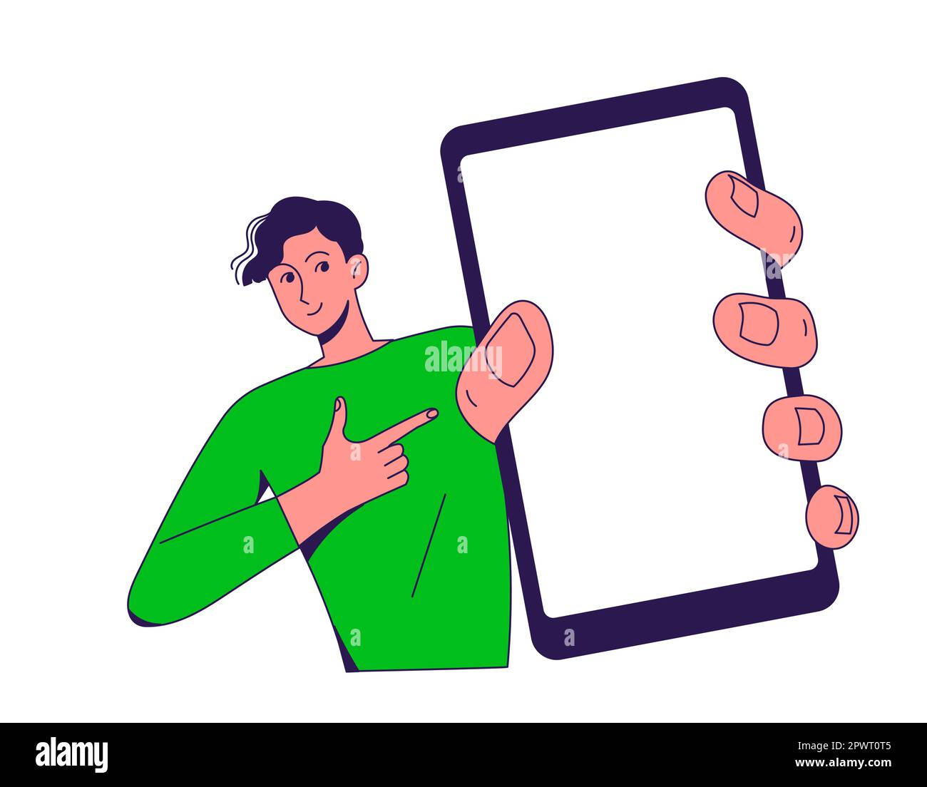 Homme avec smartphone écran vide téléphone mobile Illustration de Vecteur