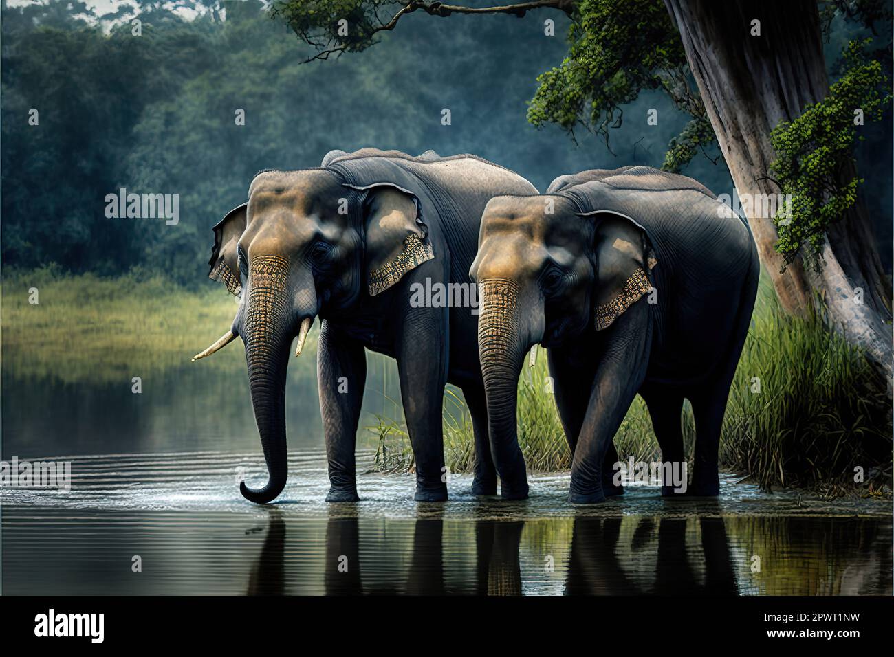 Éléphants dans le stock de rivière photo Sri Lanka, éléphant, animal, animaux dans la nature, animaux sauvages. Banque D'Images