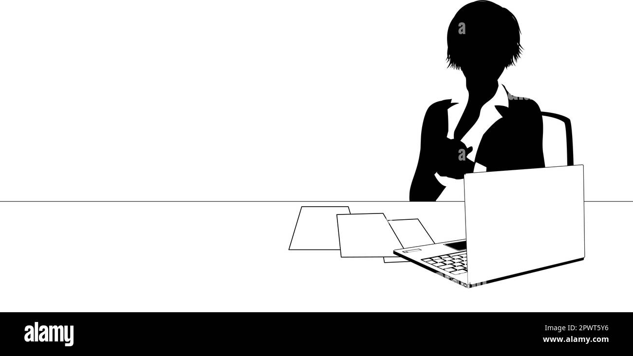 Actualités Anchor Business Woman at Desk Silhouette Illustration de Vecteur