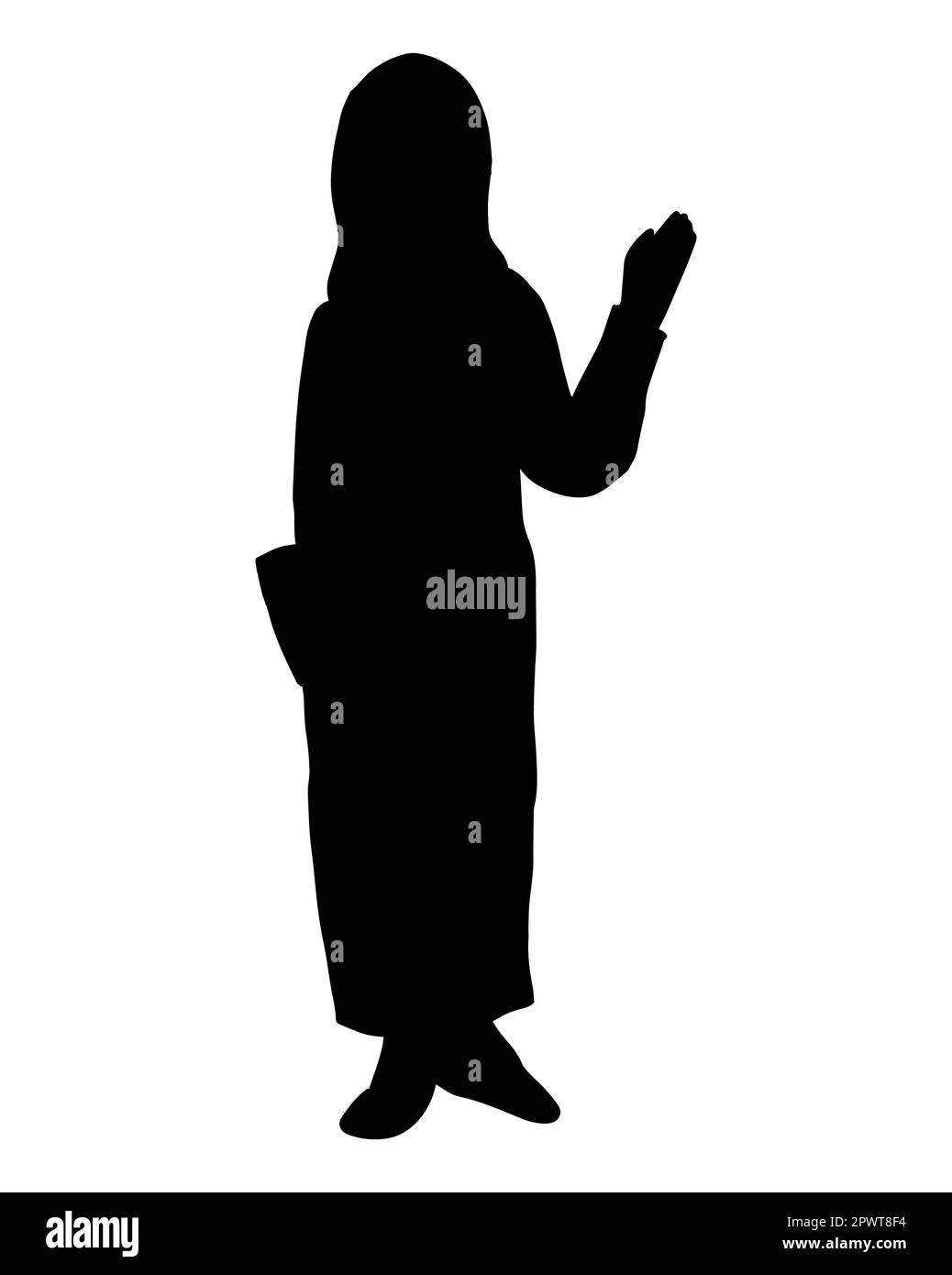 Silhouette noire d'une fille musulmane Hijabi qui agite ou dit Bonjour Illustration de Vecteur