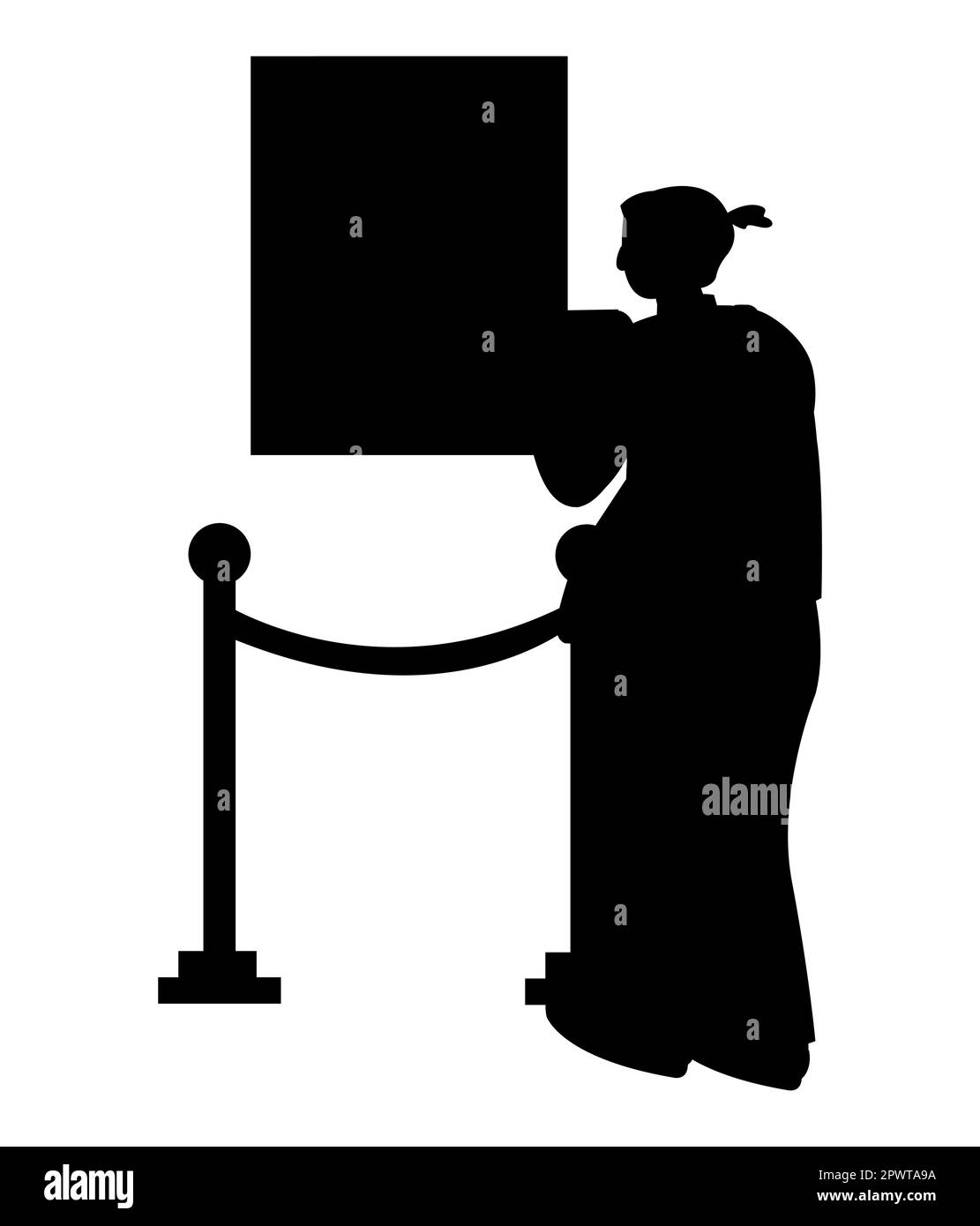 Silhouette noire d'une femme dans une galerie d'art dans le musée d'une exposition de peintures Illustration de Vecteur