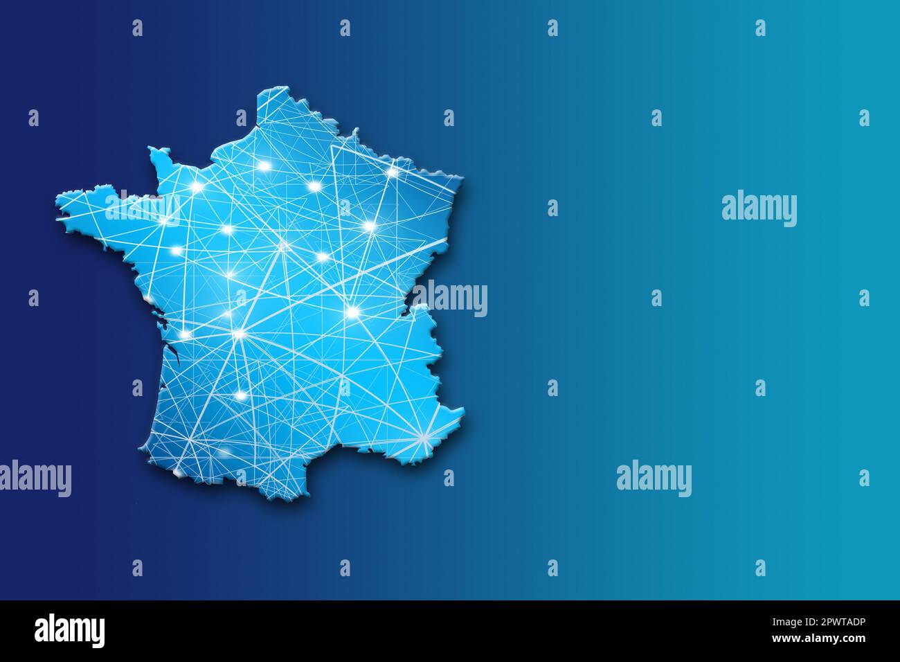 Carte en forme de silhouette de France remplie de connexions réseau Banque D'Images