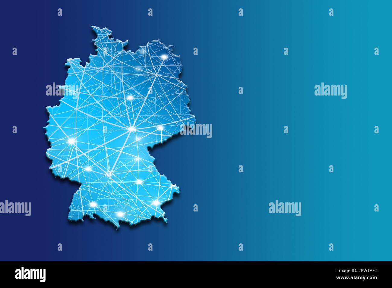 Carte en forme de silhouette de l'Allemagne remplie de connexions réseau Banque D'Images