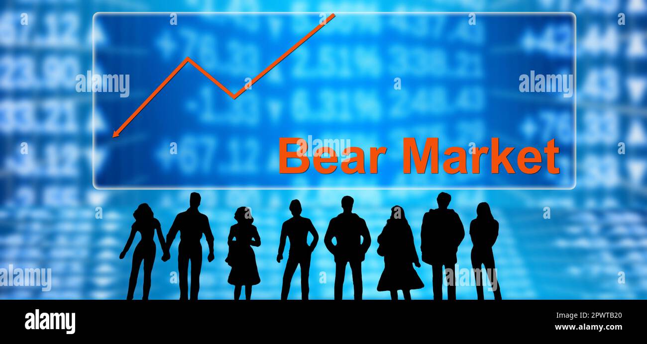 indicateur de marché boursier bear et silhouettes investisseurs Banque D'Images
