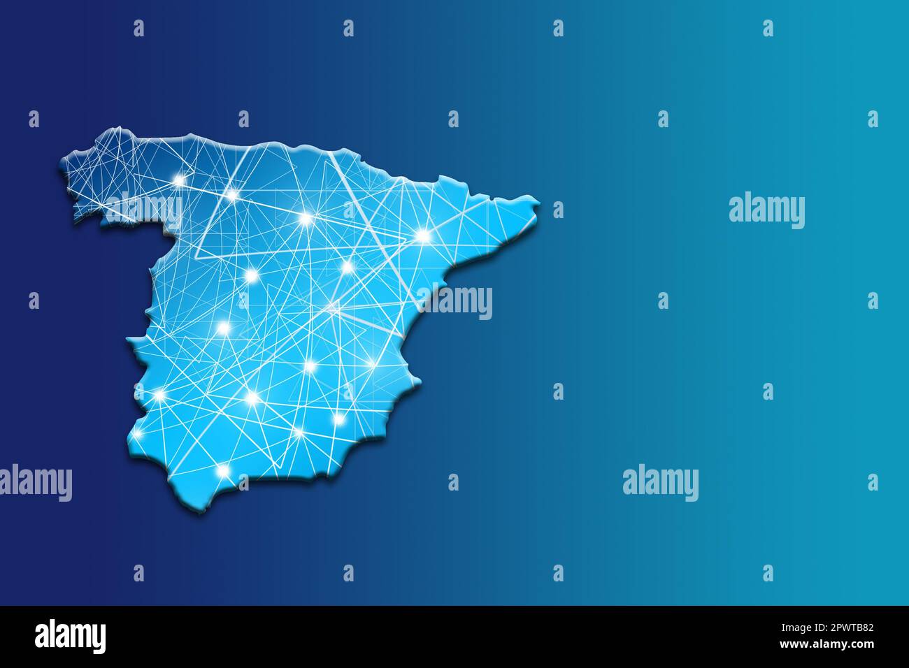 Carte en forme de silhouette de l'Espagne remplie de connexions réseau Banque D'Images