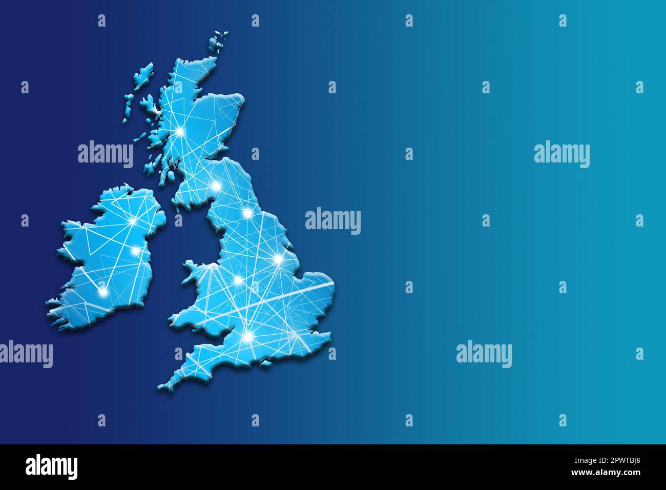 Carte en forme de silhouette du Royaume-Uni remplie de connexions réseau Banque D'Images