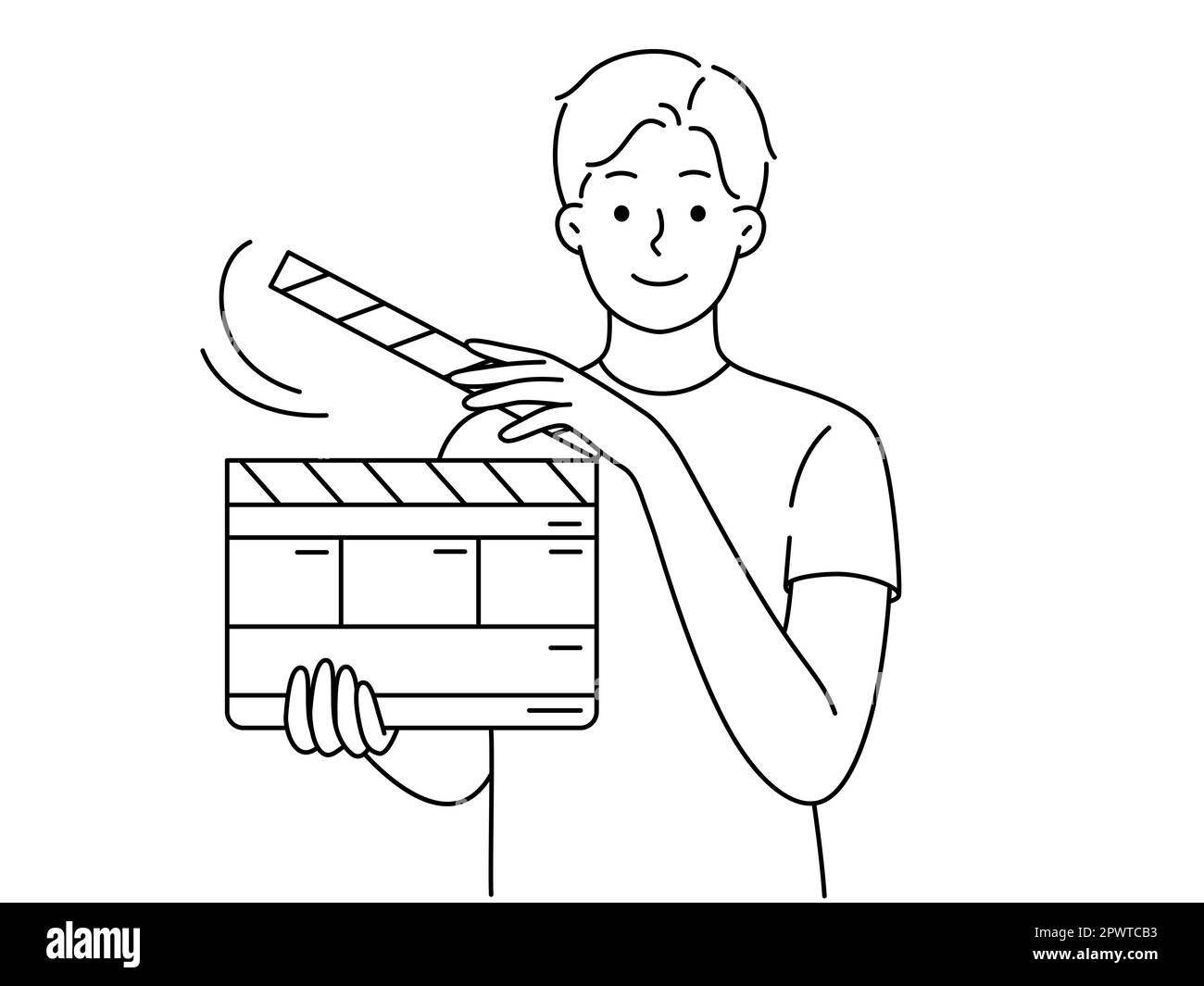 Jeune homme souriant avec un flipper de film. Un homme heureux avec un film montrant le geste de la main. Illustration vectorielle. Banque D'Images