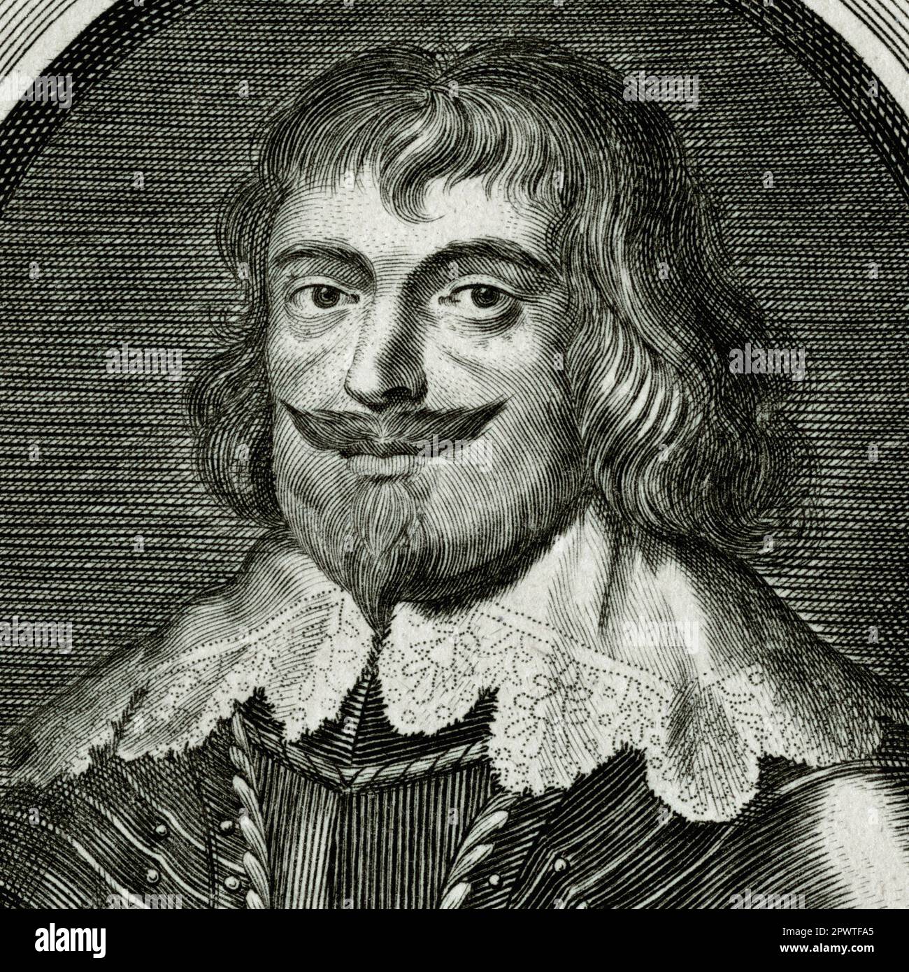 Robert Devereux (1591-1646), 3rd comte d'Essex et général parlementaire pendant la première Guerre civile anglaise. Détail carré de la gravure créée en 1700s par un graveur inconnu, à partir d'un portrait original de Sir Anthony van Dyck (1599 - 1641). Banque D'Images