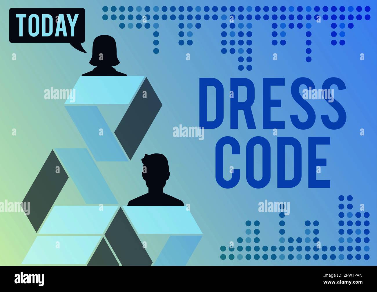 Affiche de texte montrant le code vestimentaire, mot pour une façon acceptée de s'habiller pour une occasion ou un groupe particulier Banque D'Images