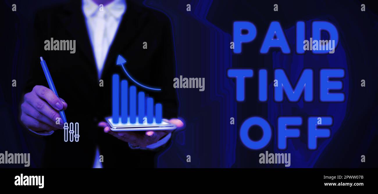 Affiche textuelle indiquant les congés payés, l'approche commerciale recevant les paiements pour les moments où vous ne travaillez pas Banque D'Images