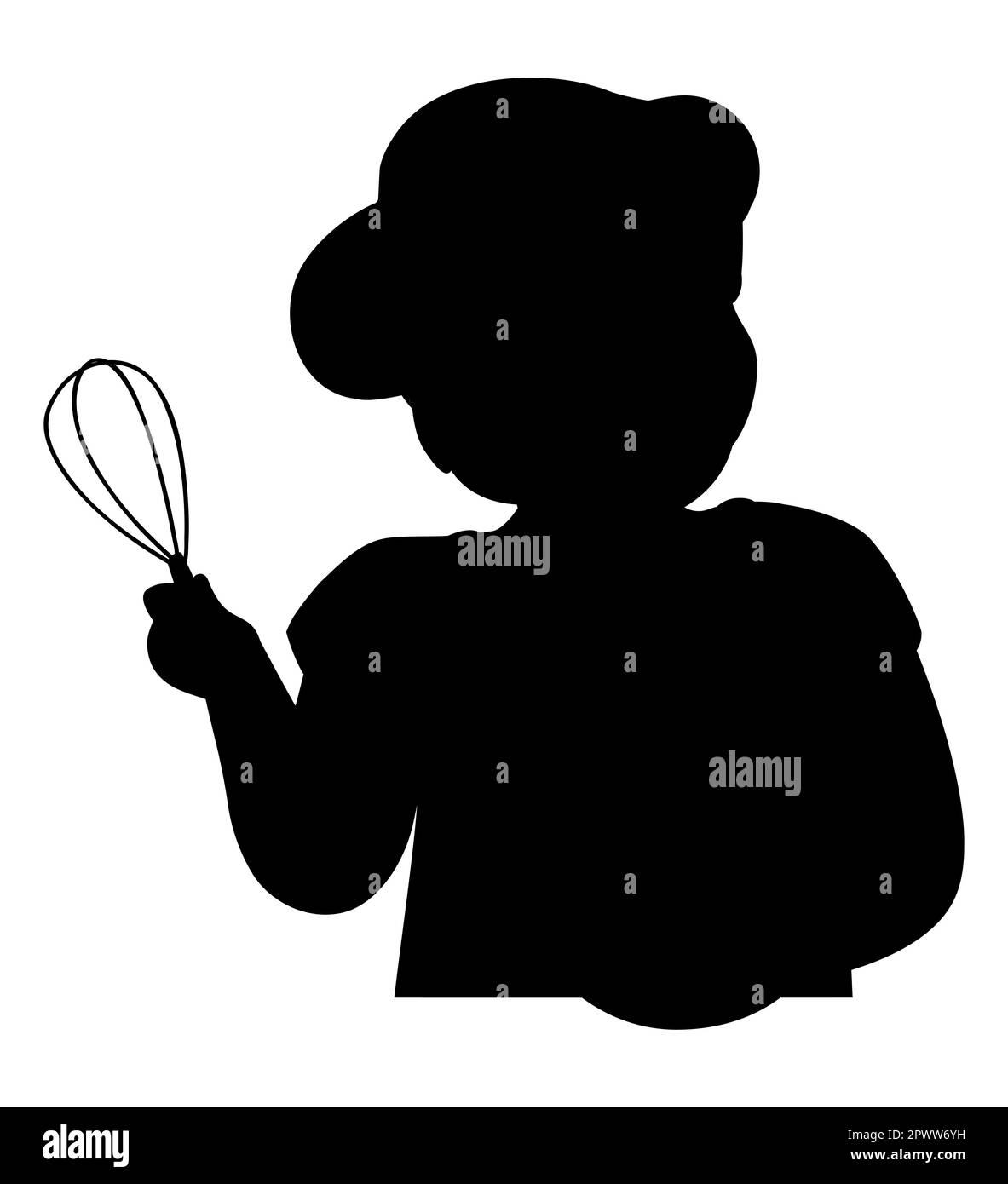Silhouette noire d'un chef avec un fouet dans les mains battant des œufs, homme portant un chapeau de chef, illustration de vecteur de cuisinier Illustration de Vecteur