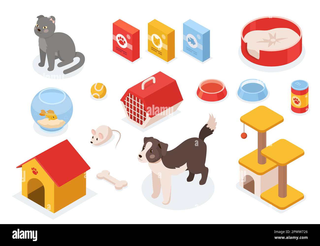 Ensemble d'articles isométriques pour animaux de compagnie Illustration de Vecteur
