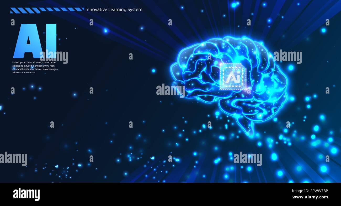 Jeu de composants de la technologie ai sur un cerveau de gradient shinny abstrait dans un arrière-plan futuriste de style bleu ton Illustration de Vecteur