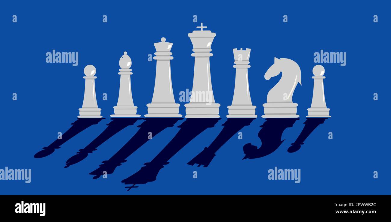 Pièces d'échecs sur fond bleu avec de longues ombres dans un style tendance Illustration de Vecteur