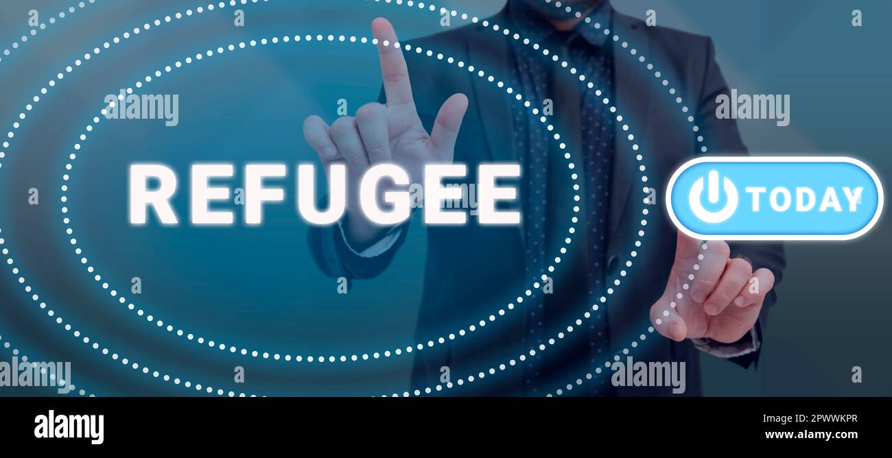 Texte montrant l'inspiration réfugié, concept d'affaires se réfèrent aux mouvements de grands groupes de personnes déplacées Banque D'Images