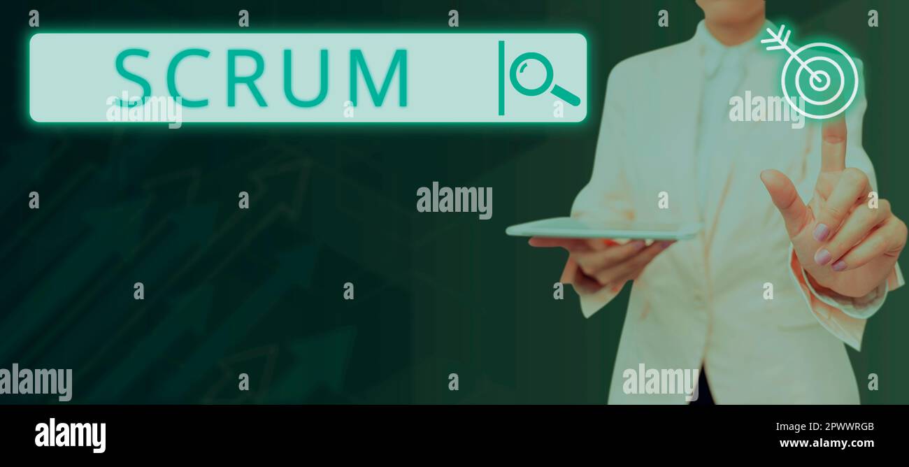 Affichage conceptuel Scrum, mot écrit sur l'écriture manuscrite comme différent de l'impression écrit caractères de jeu Banque D'Images