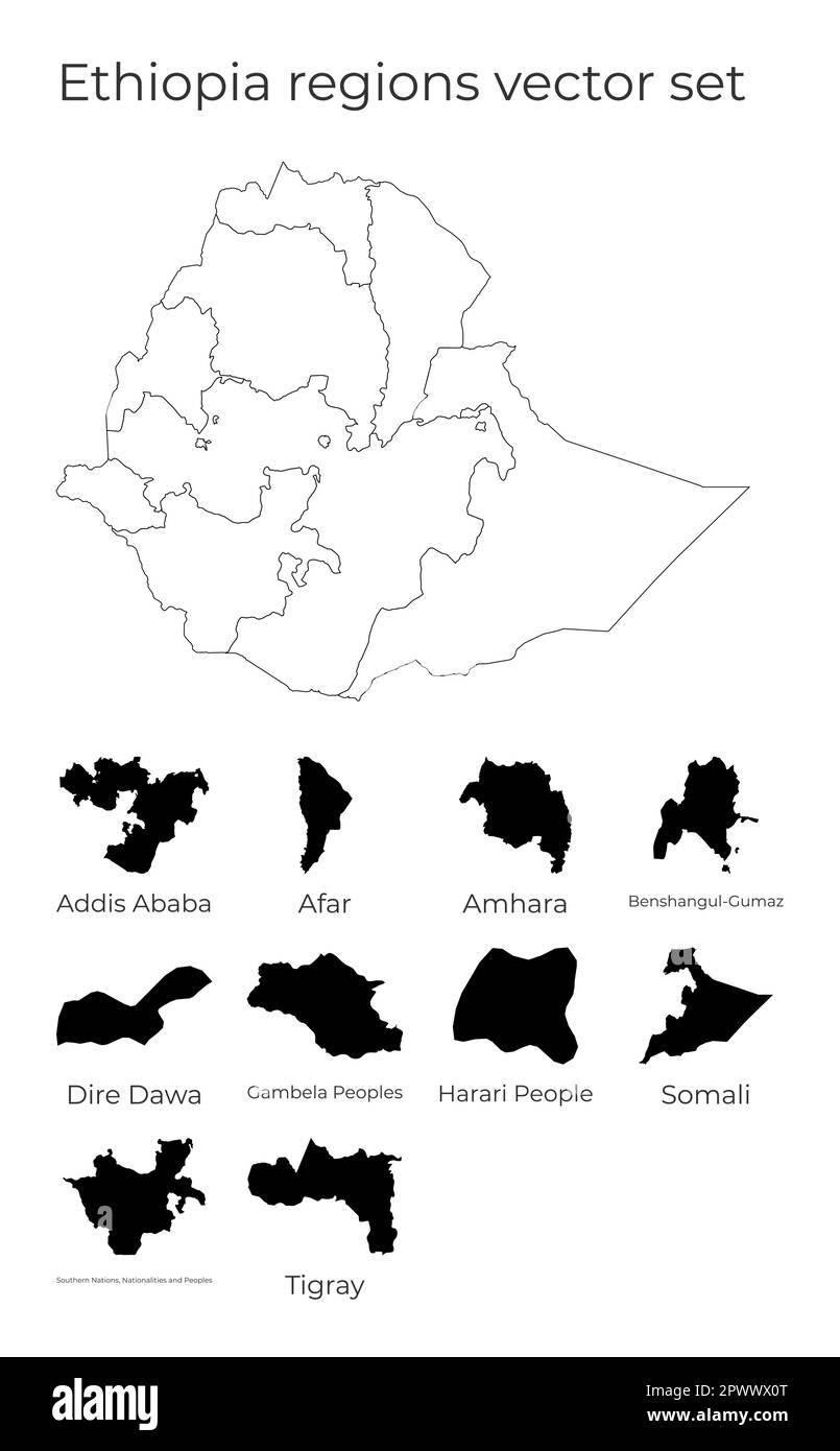 Carte de l'Éthiopie avec les formes des régions. Carte vectorielle vierge du pays avec les régions. Frontières du pays pour votre infographie. Illustration vectorielle. Illustration de Vecteur