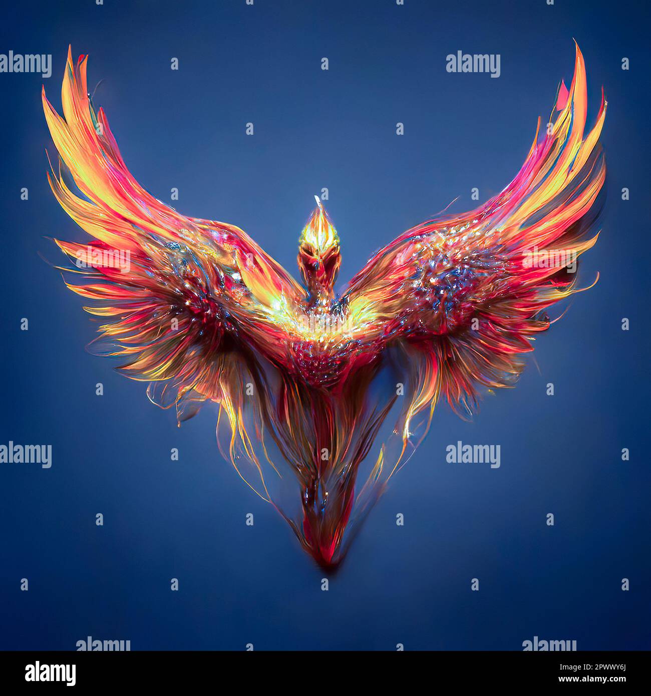 Fire Bird Phoenix sur fond bleu Banque D'Images