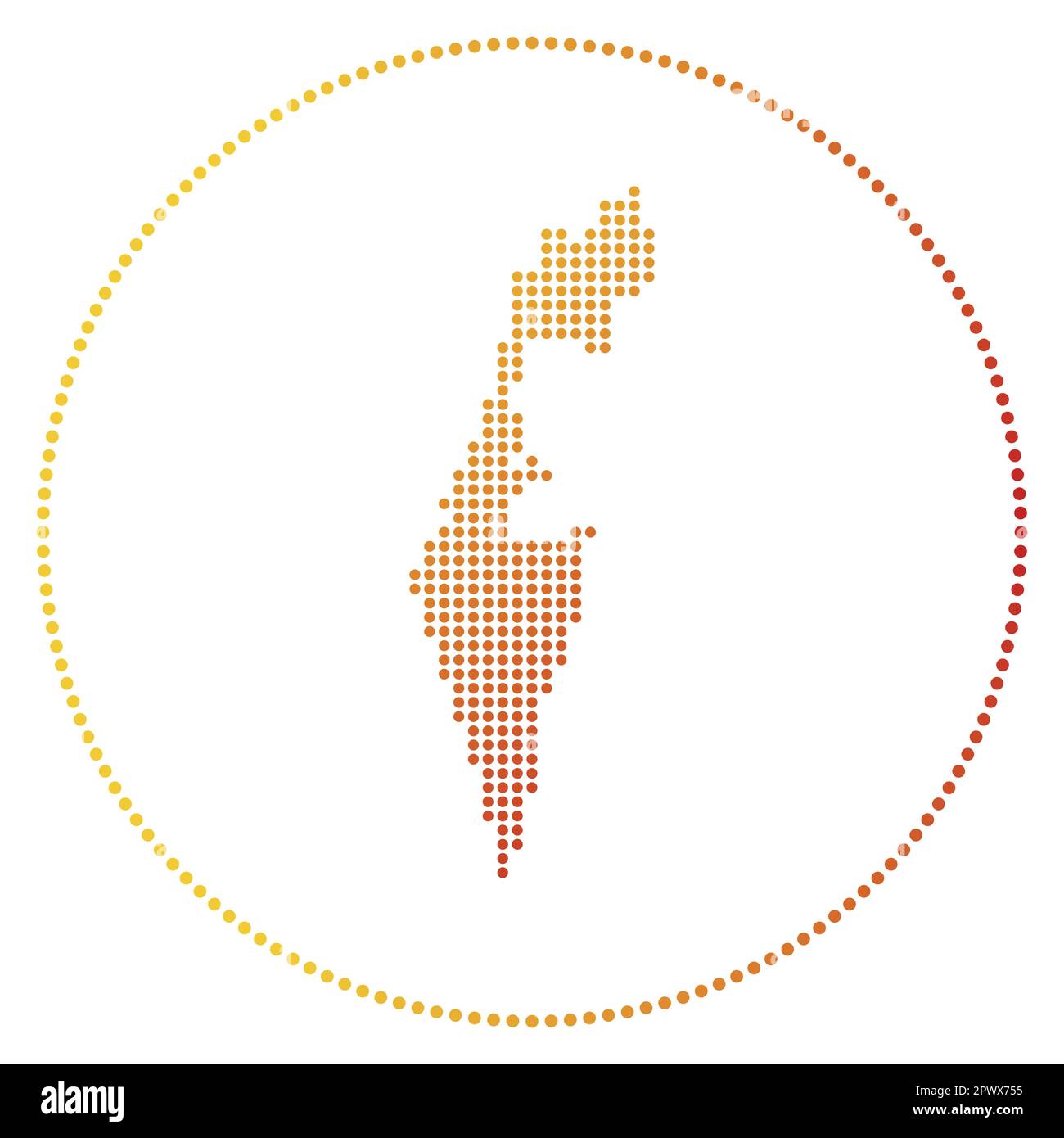 Badge numérique Israël. Carte de style pointillé d'Israël en cercle. Icône technologique du pays avec points en dégradé. Illustration du vecteur radiant. Illustration de Vecteur