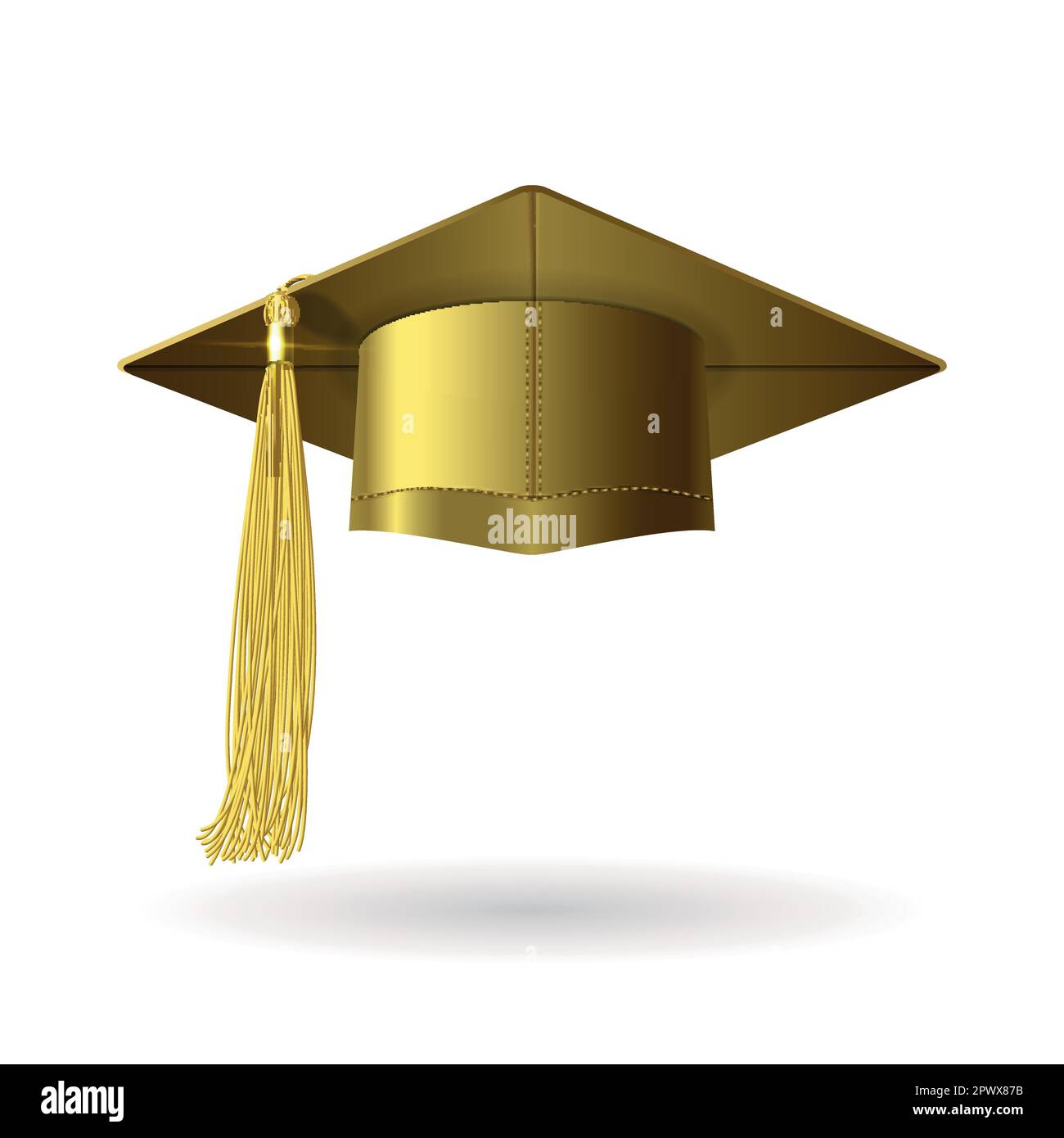 chapeau de remise de diplômes doré avec pampille dorée sur fond blanc Illustration de Vecteur