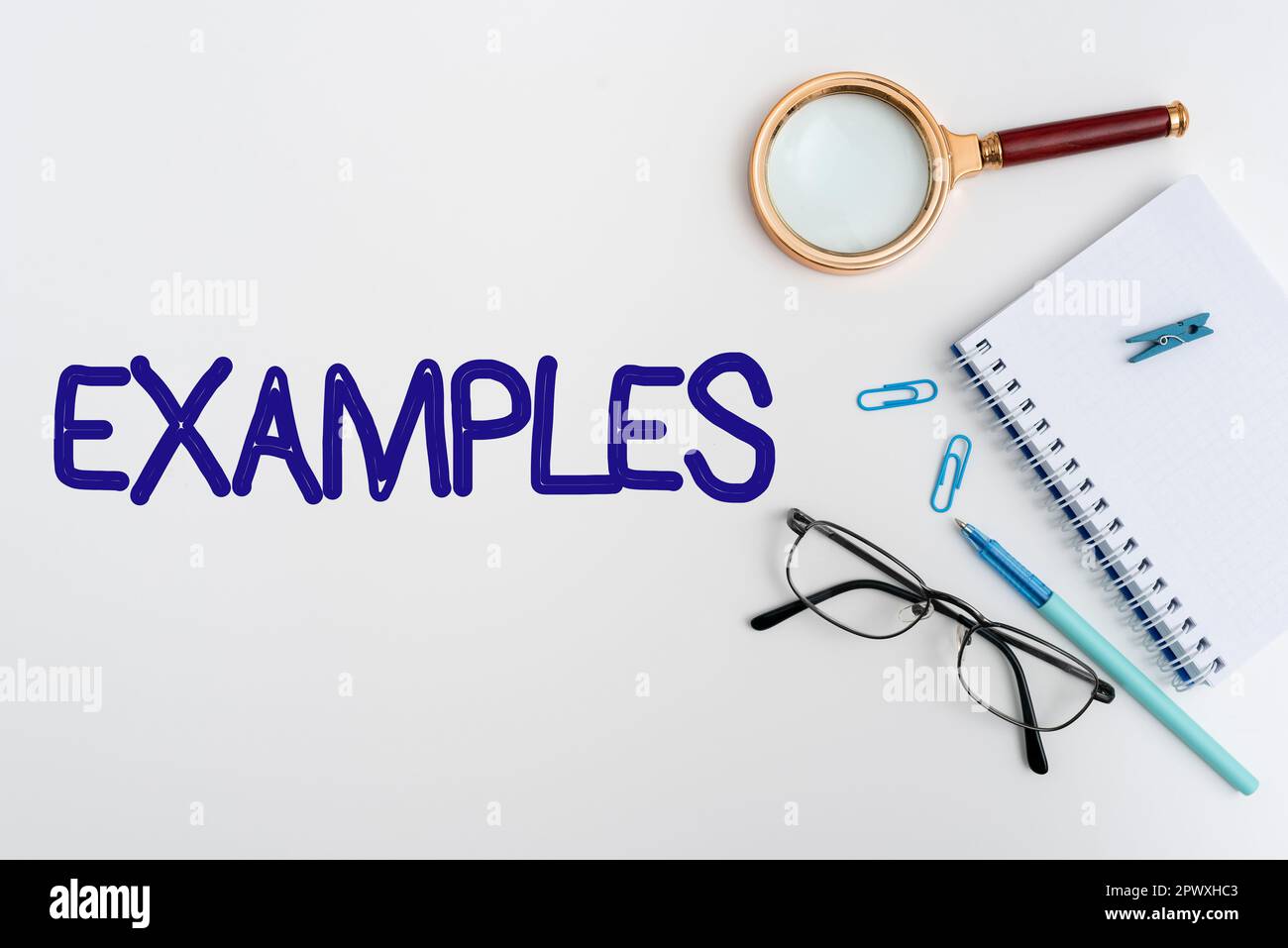 Exemples de texte d'écriture manuscrite, exemple de modèle de photo d'idée d'entreprise à suivre Guide Explication par exemple Banque D'Images