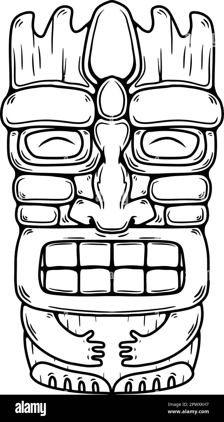 Tiki idole polynésien traditionnel. Illustration du masque tiki tribal. Élément design pour décorations. Illustration vectorielle Illustration de Vecteur