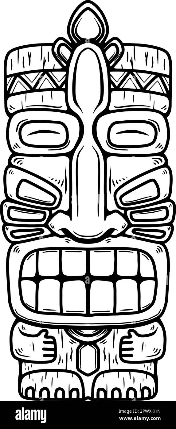 Tiki idole polynésien traditionnel. Illustration du masque tiki tribal. Élément design pour décorations. Illustration vectorielle Illustration de Vecteur