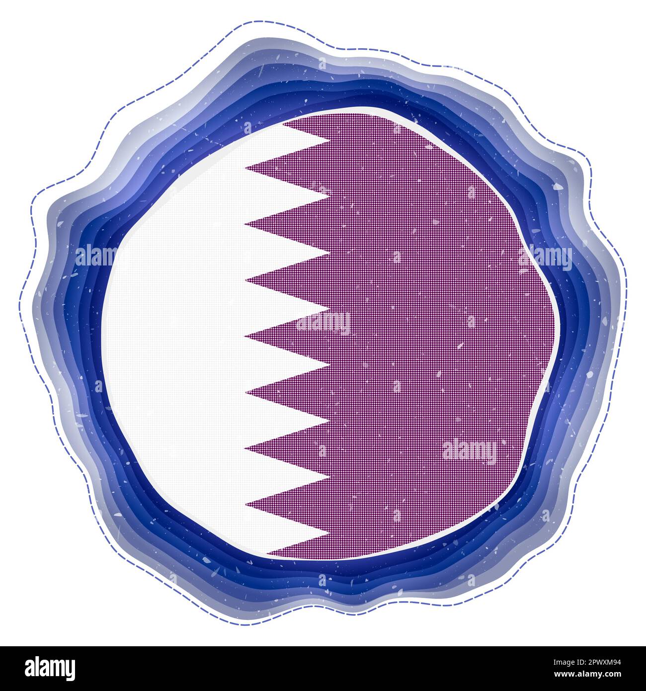 Drapeau du Qatar dans le cadre. Badge du pays. Signe circulaire superposé autour du drapeau du Qatar. Illustration du vecteur radiant. Illustration de Vecteur