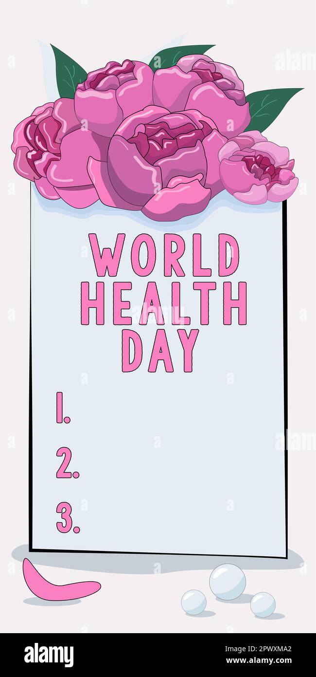 Légende du texte présentant la Journée mondiale de la santé, mot écrit sur la Journée mondiale de sensibilisation à la santé célébrée chaque année Banque D'Images