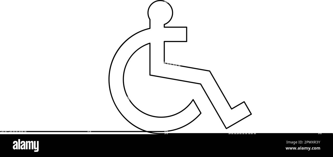 Icône de dessin continu d'une ligne pour personne handicapée en fauteuil roulant. Soins et assistance pour déplacer un patient âgé ou blessé. Doodle dessiné à la main. Vecteur illust Illustration de Vecteur