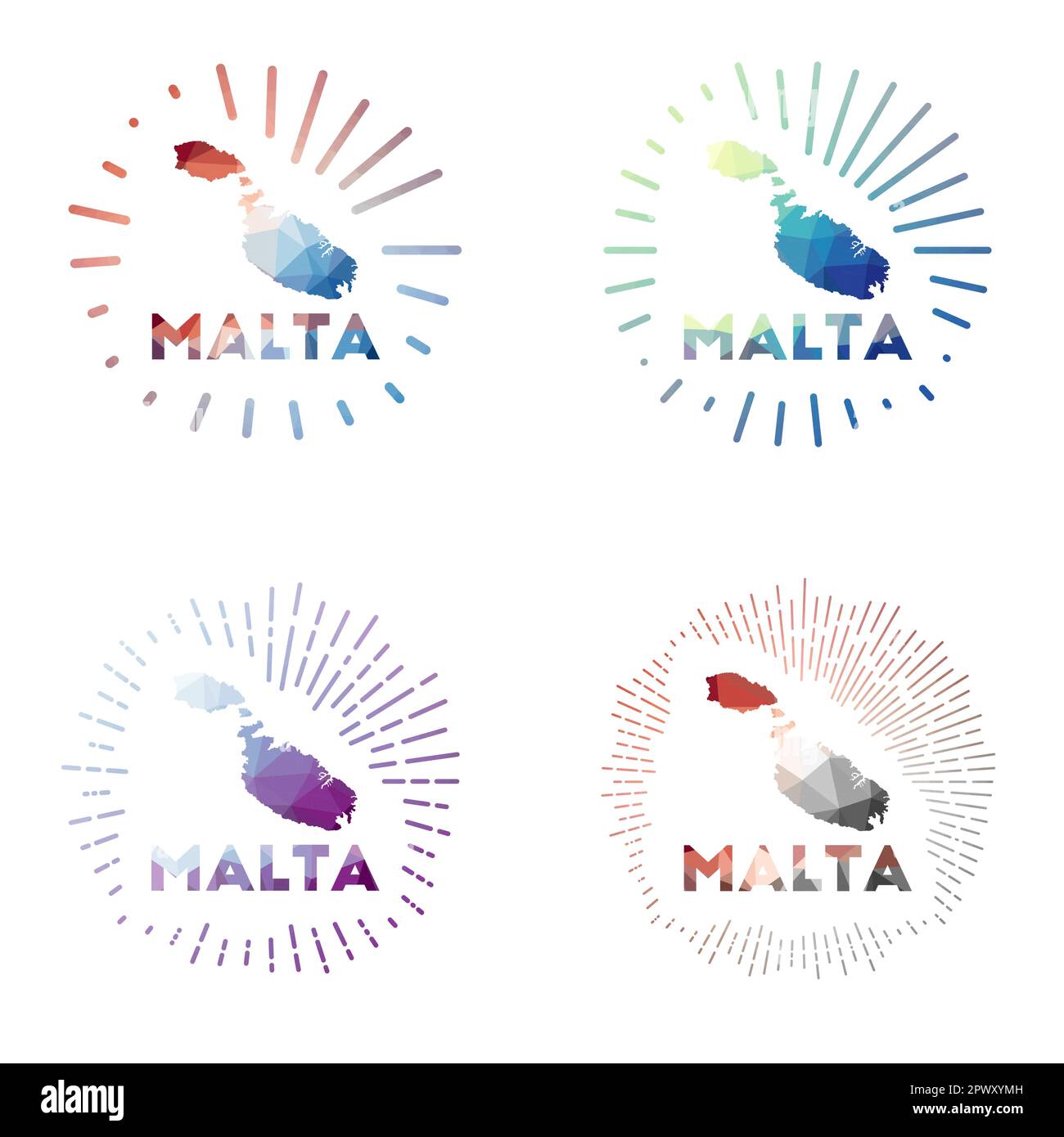 Malta bas poly Sunburst set. Logo de l'île en style polygonal géométrique. Illustration vectorielle. Illustration de Vecteur