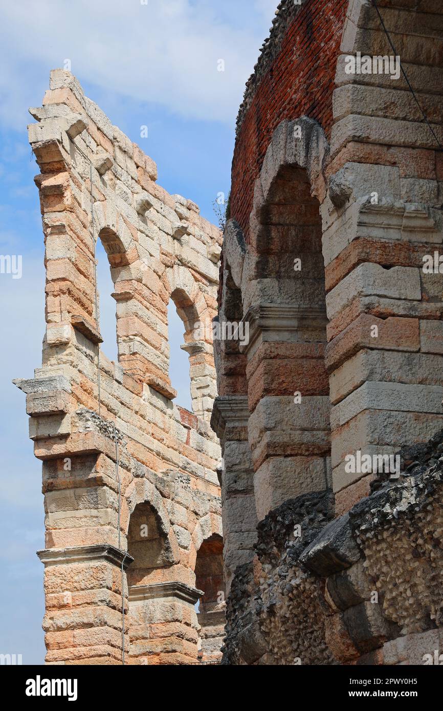 Detail of Verona Arena est un amphithéâtre romain construit en 30 après J.-C. à Bra Sauare en Italie de Vérone Banque D'Images