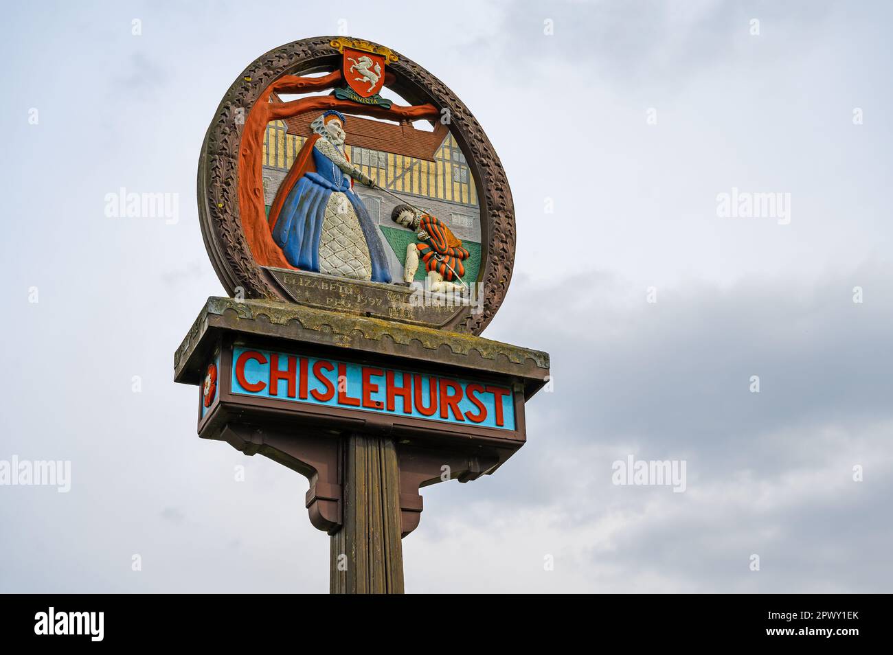 Chislehurst, Kent, Royaume-Uni : panneau du vieux village de Chislehurst à Royal Parade. Chislehurst se trouve dans le quartier de Bromley, dans le Grand Londres. Banque D'Images