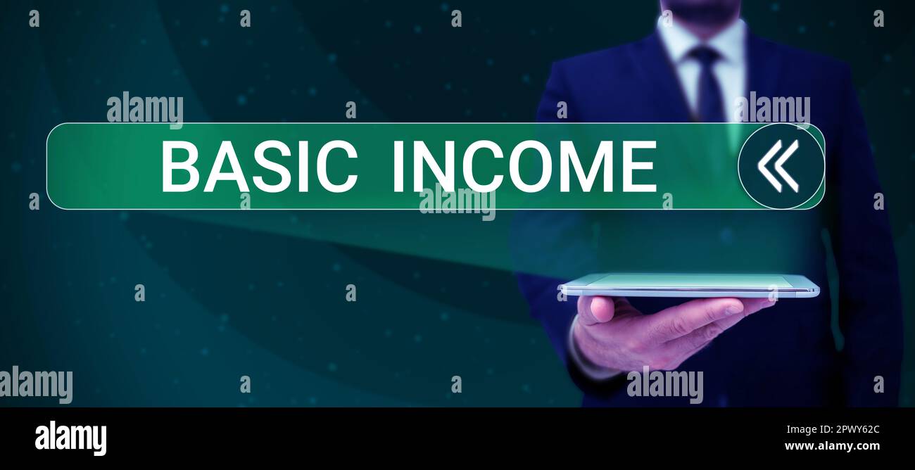 Affiche indiquant le revenu de base, paiement périodique en espèces d