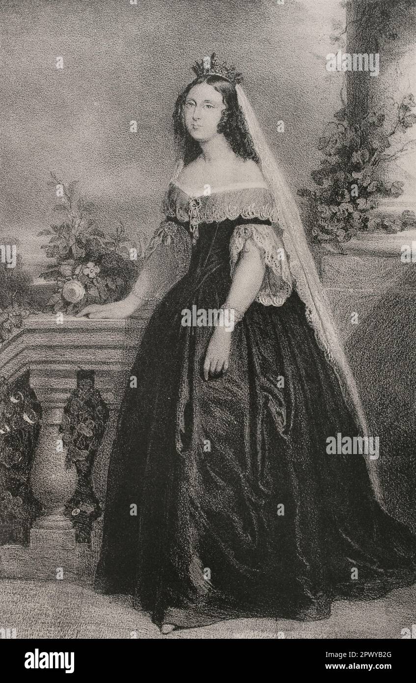 Sophie de Württemberg (1818-1877). Reine des pays-Bas (1849-1877) et Grande duchesse de Luxembourg. Première femme du roi William III des pays-Bas. Portrait. Dessin de A. Cortés y Vallejo. Lithographie de J.J. Martinez. Reyes Contemporáneos. Volume I. Publié à Madrid, 1855. Banque D'Images