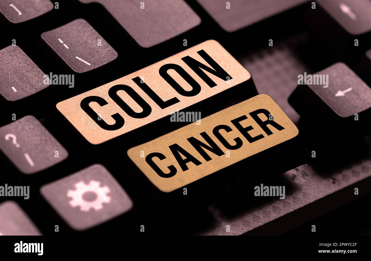 Affiche de texte montrant le cancer du côlon, approche commerciale cancer qui se forme dans les tissus du gros intestin Banque D'Images