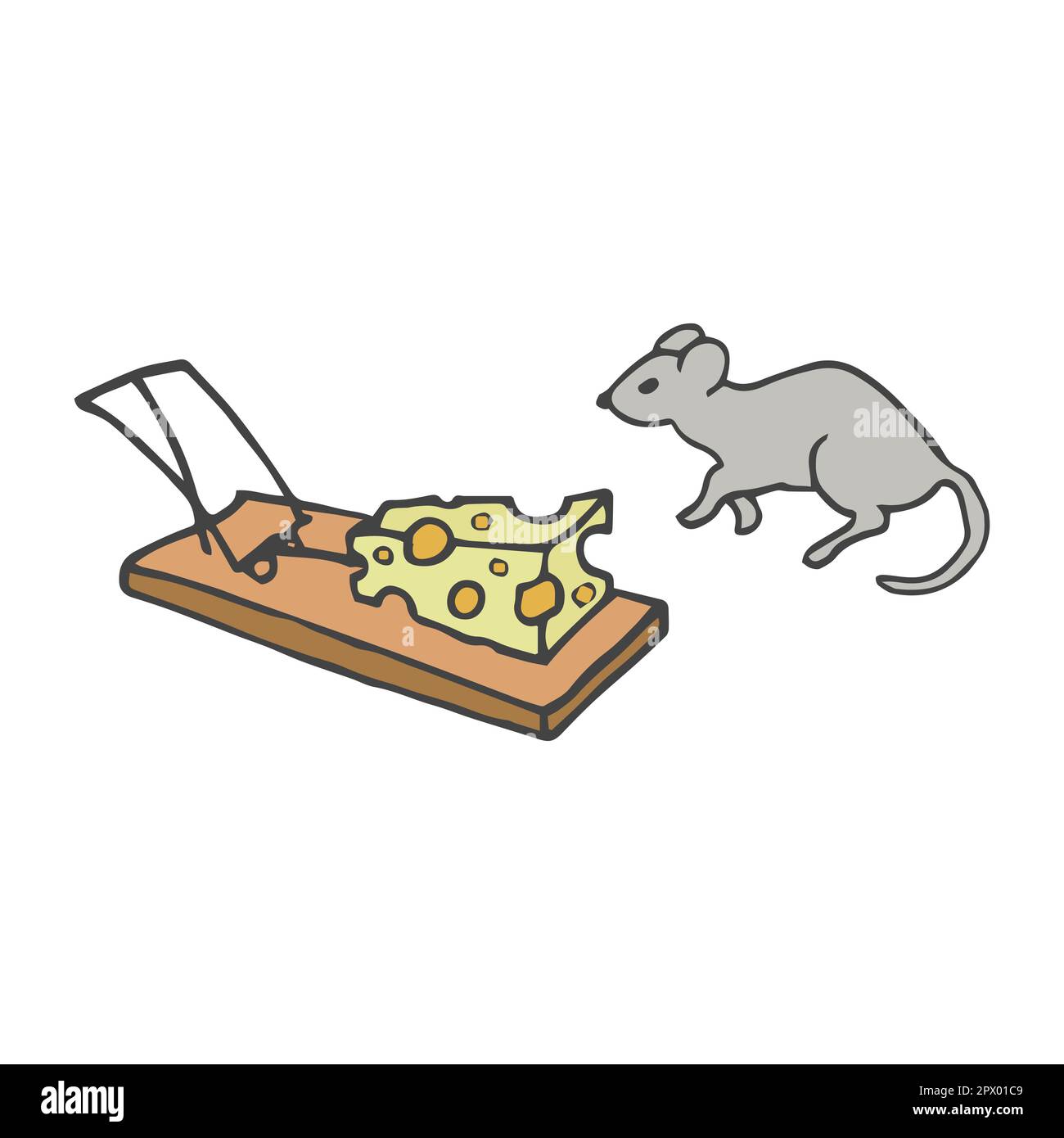illustration vectorielle d'une souris de dessin animé près d'un mousetrap au fromage Illustration de Vecteur