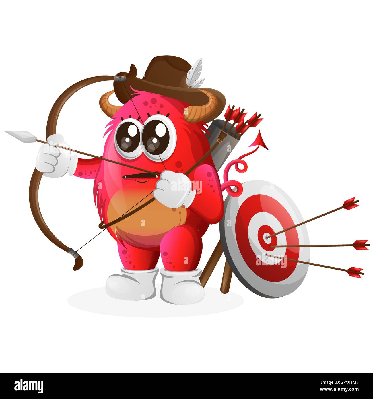 Mignon monstre rouge jouant au tir à l'arc. Idéal pour les enfants, les petites entreprises ou le commerce électronique, les marchandises et les autocollants, la promotion de bannière, le blog ou le canal vlog Illustration de Vecteur Mignon monstre rouge jouant au tir à l'arc. Idéal pour les enfants, les petites entreprises ou le commerce électronique, les marchandises et les autocollants, la promotion de bannière, le blog ou le canal vlog Illustration de Vecteur
