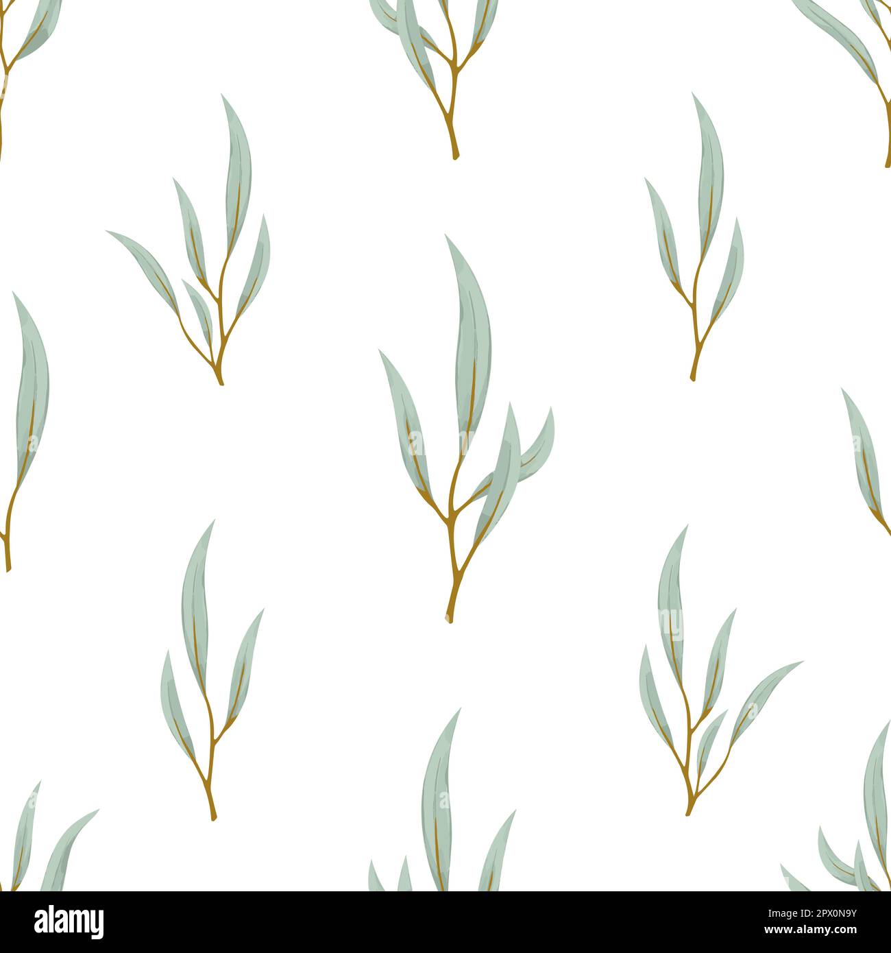 Eucalyptus nicholii feuille branche sans couture motif vert plat. Vintage aquarelle arbre feuillage naturel branche tropicale texture florale main dessinée plante botanique papier peint tissus d'emballage voeux papier Illustration de Vecteur