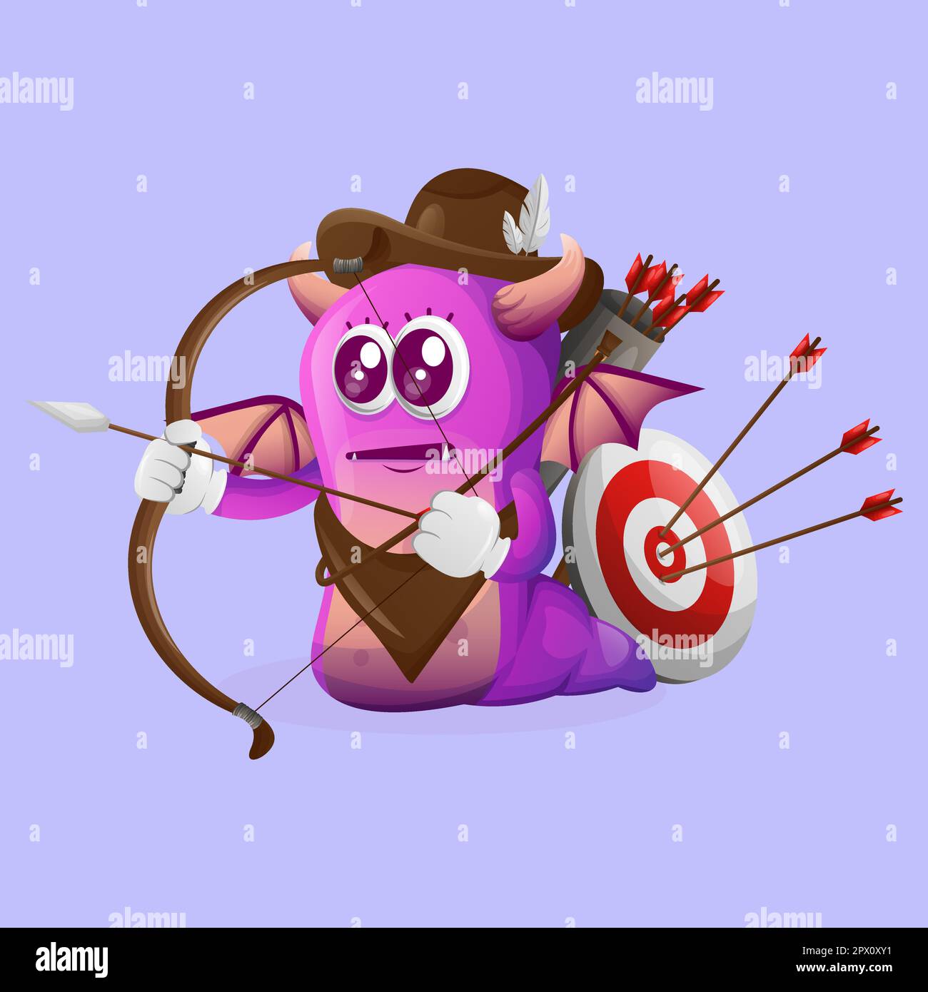 Mignon monstre violet jouant au tir à l'arc. Idéal pour les enfants, les petites entreprises ou le commerce électronique, les marchandises et les autocollants, la promotion de bannière, le blog ou le canal vlog Illustration de Vecteur Mignon monstre violet jouant au tir à l'arc. Idéal pour les enfants, les petites entreprises ou le commerce électronique, les marchandises et les autocollants, la promotion de bannière, le blog ou le canal vlog Illustration de Vecteur