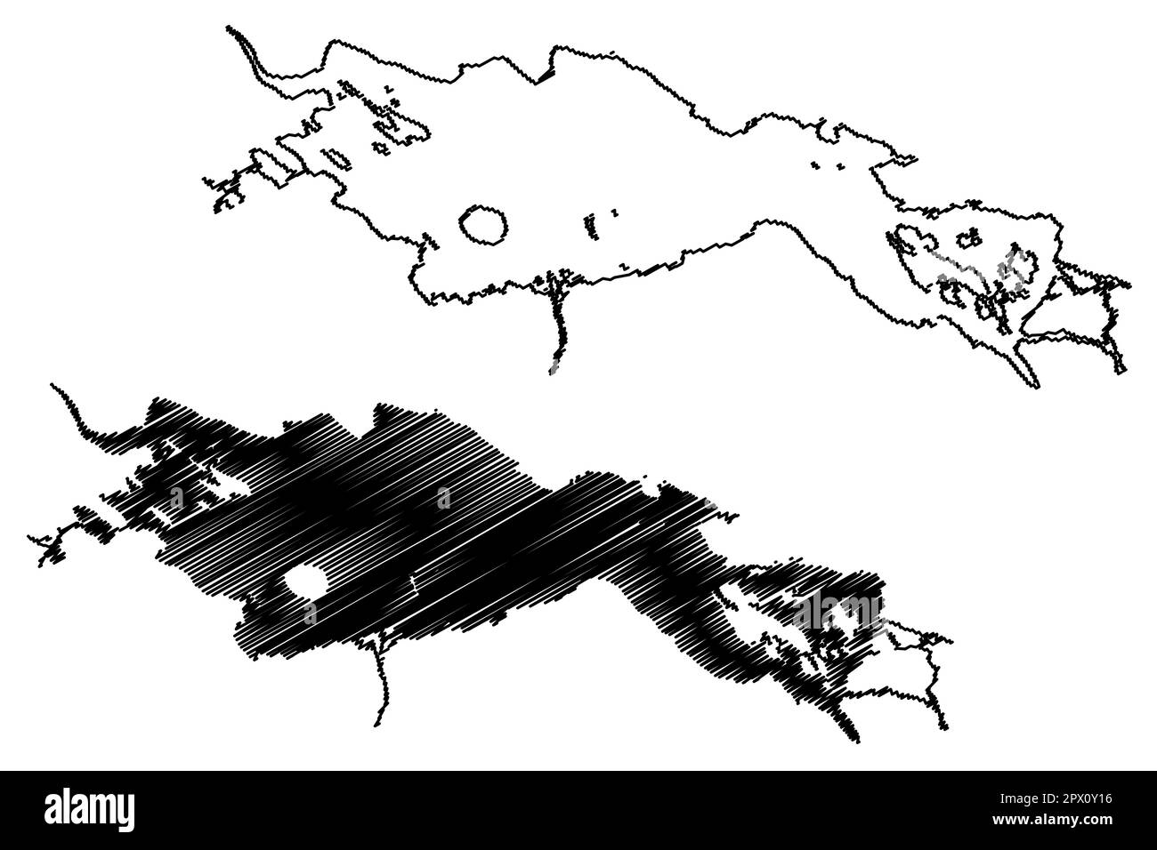 Lake Baker (Canada, Amérique du Nord) carte illustration vectorielle, croquis à tracer carte Qamani'tuaq Illustration de Vecteur