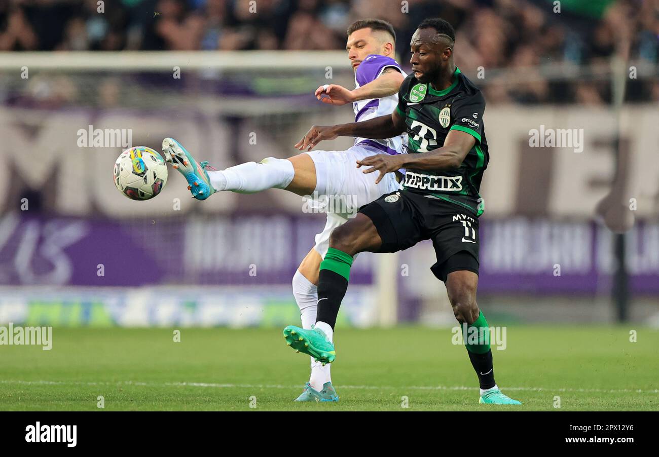 Budapest, Hongrie. 01st mai 2023. Ujpest FC / Ferencvarosi TC - Banque hongroise OTP Liga 1 mai 2023 à Budapest, Hongrie, Stade Szusza Ferenc, OWUSU KWABENA de Ferencvárosi TC, crédit: Gabriella Barbara/Alay Live News Banque D'Images