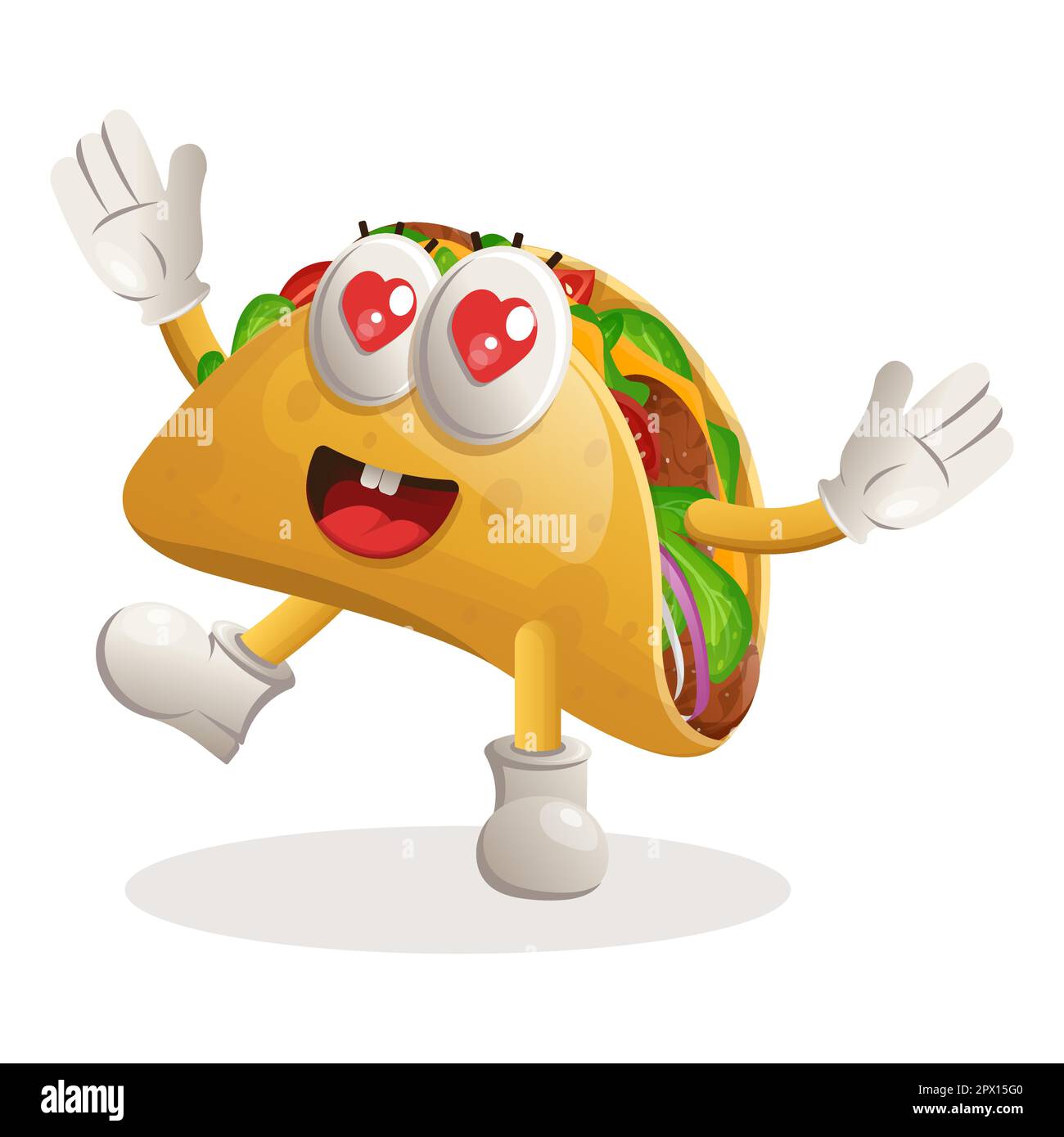 Adorable mascotte taco ludique et heureuse. Idéal pour les magasins d'alimentation, les petites entreprises ou le commerce électronique, la marchandise et l'autocollant, la promotion de bannière, le blog de revue de nourriture Illustration de Vecteur