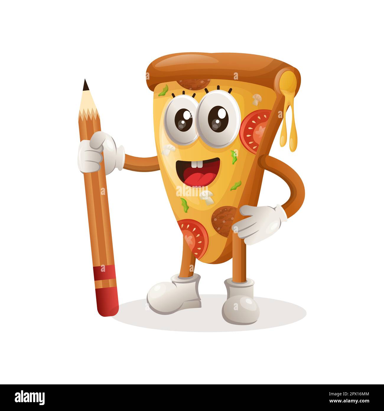 Porte-crayons de la mascotte à pizza. Idéal pour les enfants, les petites entreprises ou le commerce électronique, les marchandises et les autocollants, la promotion de bannière, le blog ou le canal vlog Illustration de Vecteur