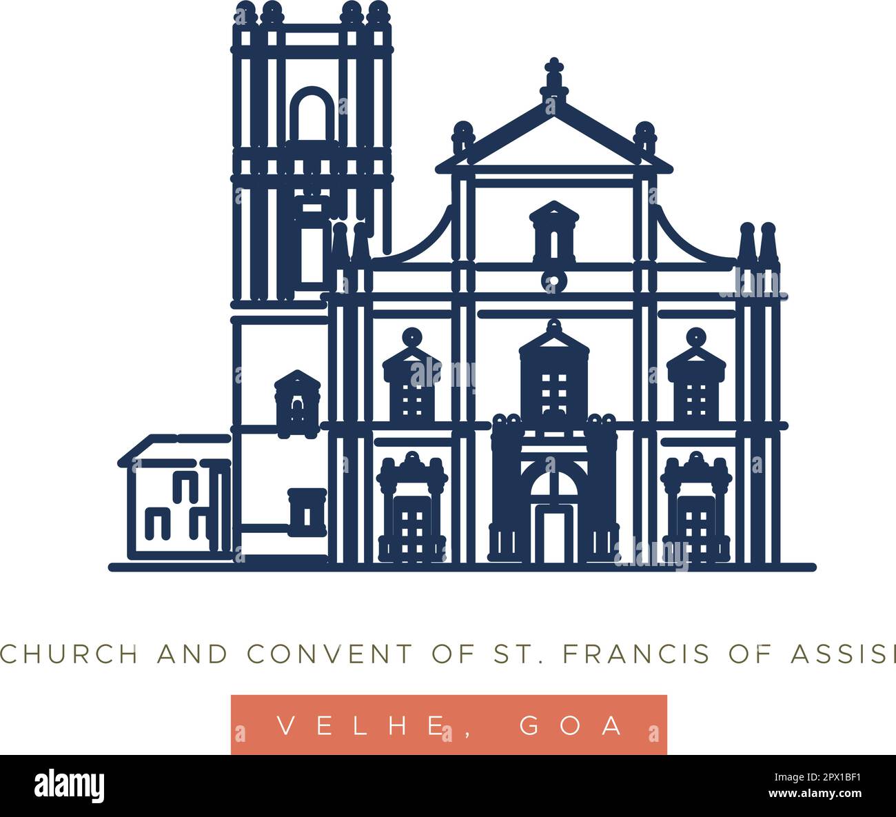 Église et couvent de Saint-Laurent Francis d'Assise - Goa - Illustration de stock comme fichier EPS 10 Illustration de Vecteur