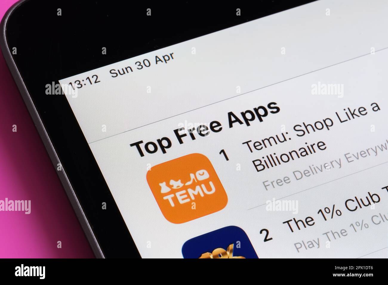 APPLICATION TEMU affichée sur l'écran de l'ipad. L'application Temu
