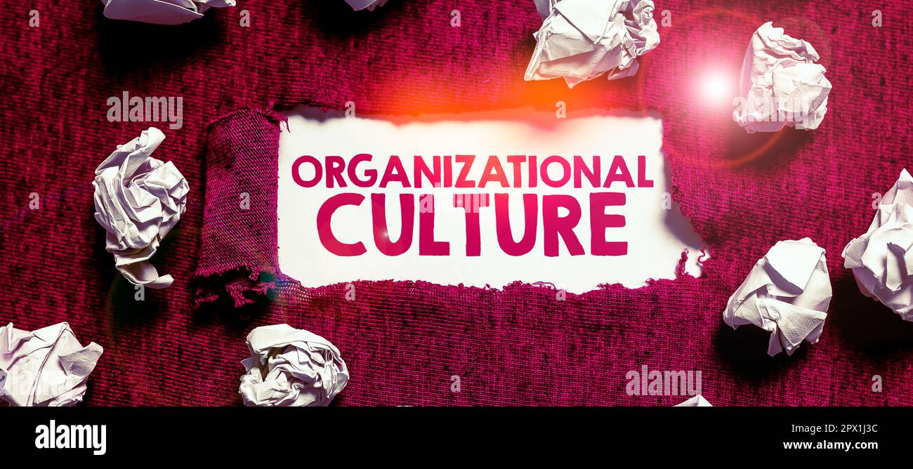Légende de texte présentant la culture organisationnelle, mot écrit sur l'étude de la façon dont les gens interagissent au sein des groupes Banque D'Images
