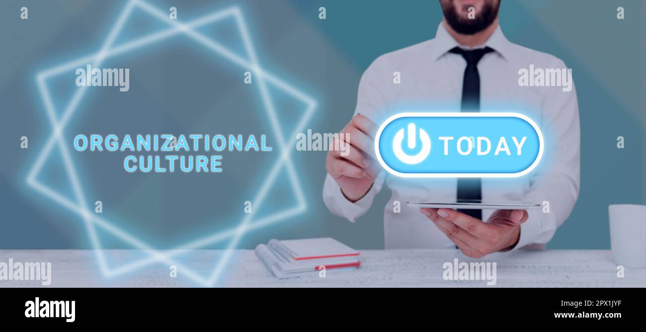 Légende du texte Présentation de la culture organisationnelle, approche commerciale étude de la façon dont les gens interagissent au sein des groupes Banque D'Images