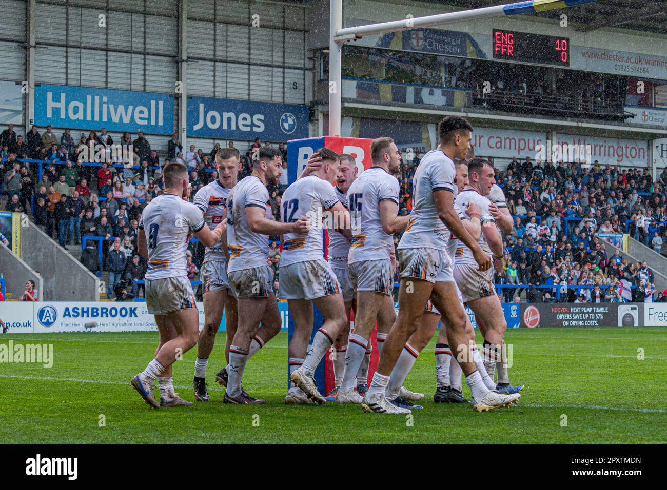 Stade Halliwell Jones, Warrington, Angleterre. 29th avril 2023. Angleterre contre France, Rugby League, Mid-Season International. Crédit : Mark Percy/Alay Banque D'Images